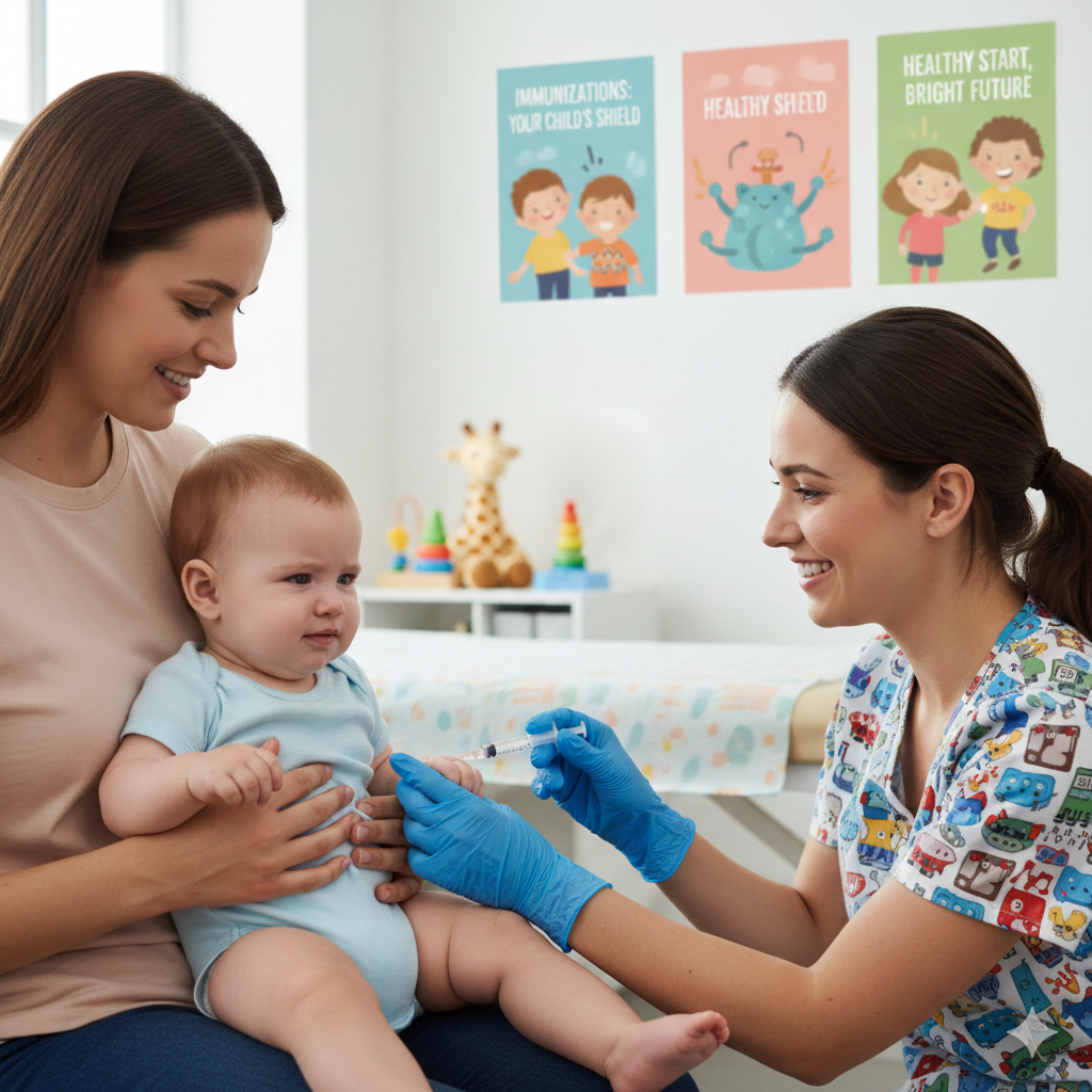 Baby receiving vaccination at pediatrician office